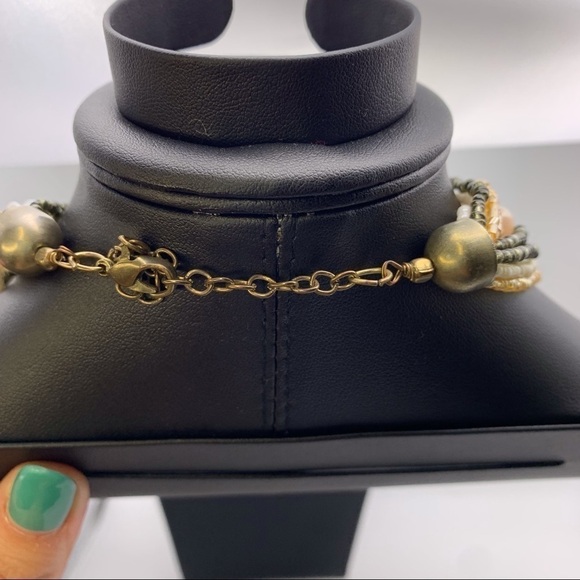 White and Beige Multi Strand Long Necklace - Picture 4 of 7